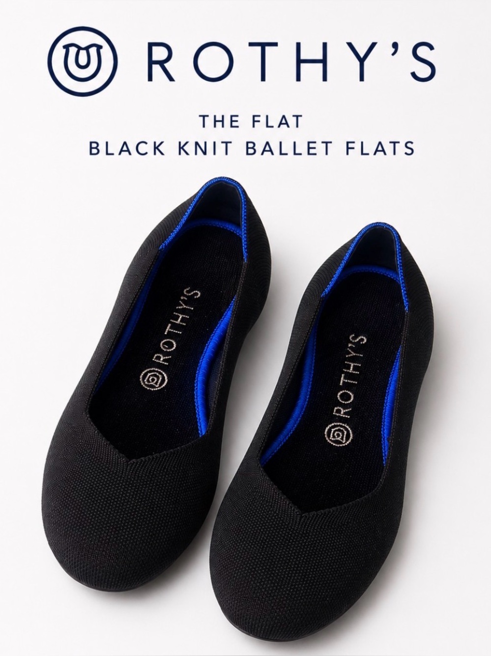 Rothy’s The Flat Black Knit Ballet Flats Round Toe Washable Comfort W9 Travel